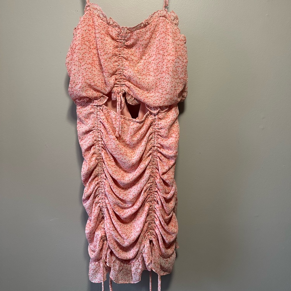 Floral Ruched Pink Dress